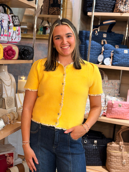 Lemon Crochet Trim Cardigan