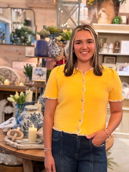 Lemon Crochet Trim Cardigan