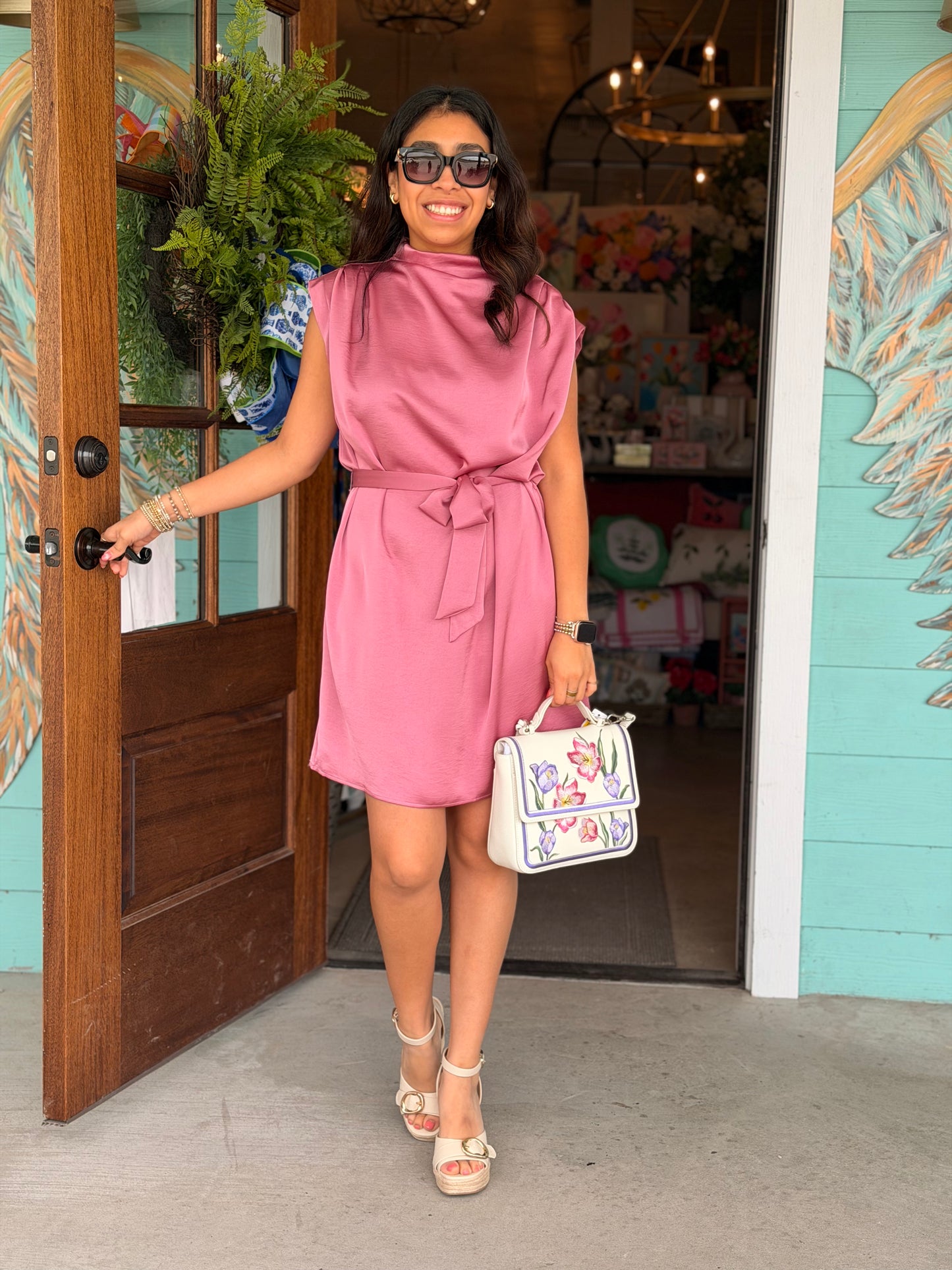 Pink Mock Neck Mini Dress