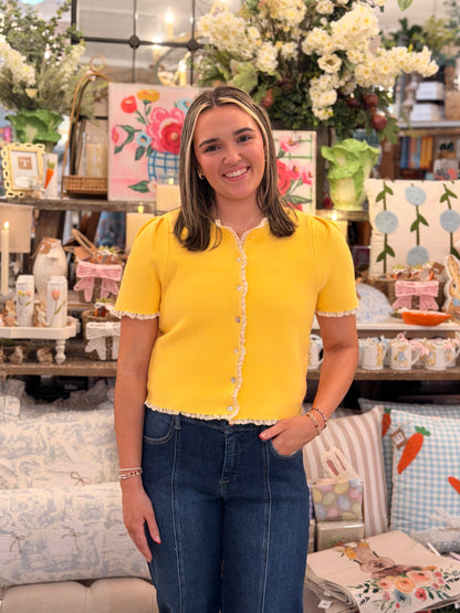 Lemon Crochet Trim Cardigan