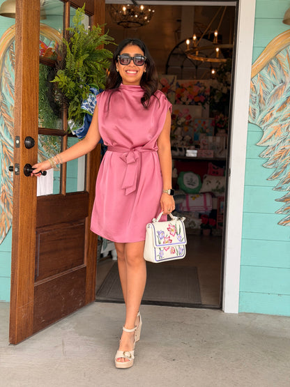 Pink Mock Neck Mini Dress