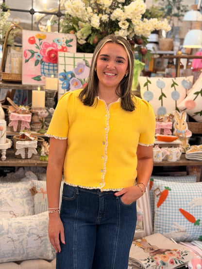 Lemon Crochet Trim Cardigan