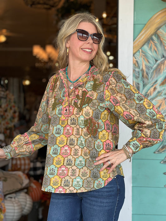Sister Mary Nopal Cactus Emboidered Shirt