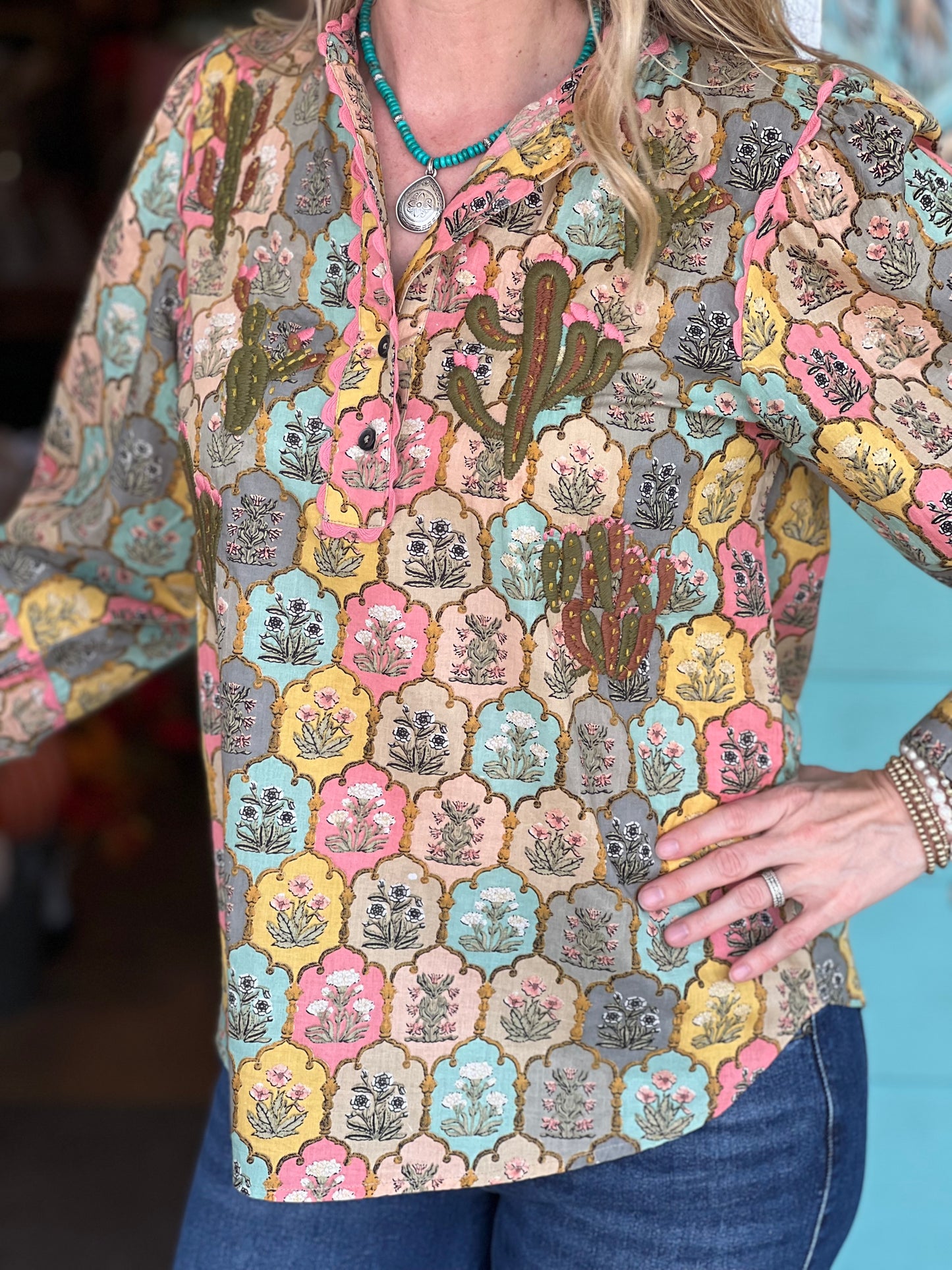Sister Mary Nopal Cactus Emboidered Shirt
