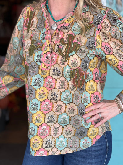 Sister Mary Nopal Cactus Emboidered Shirt