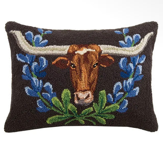 Bluebonnet Longhorn Throw Pillow