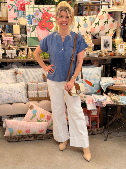 Ivy Jane Blue Popover Stripe Top