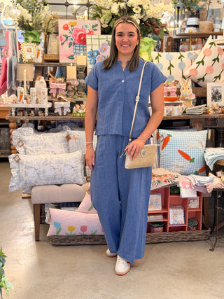 Ivy Jane Blue Wide Leg Stripe Pant