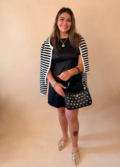 Black Taffeta Bow Detail Dress