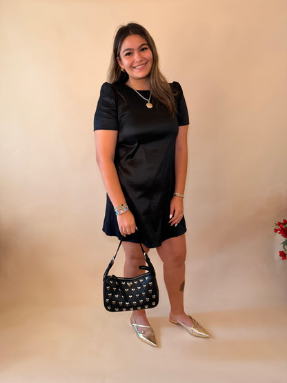 Black Taffeta Bow Detail Dress