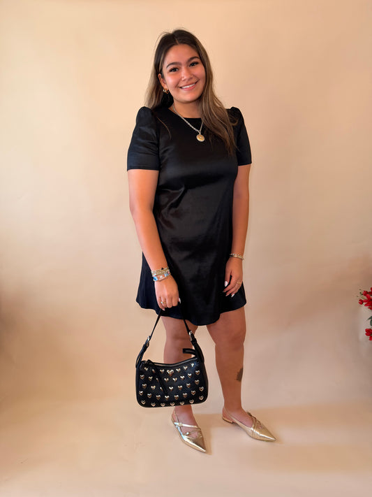 Black Taffeta Bow Detail Dress