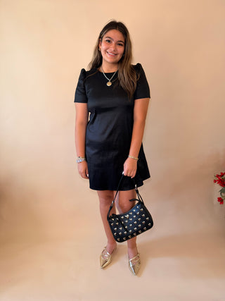 Black Taffeta Bow Detail Dress