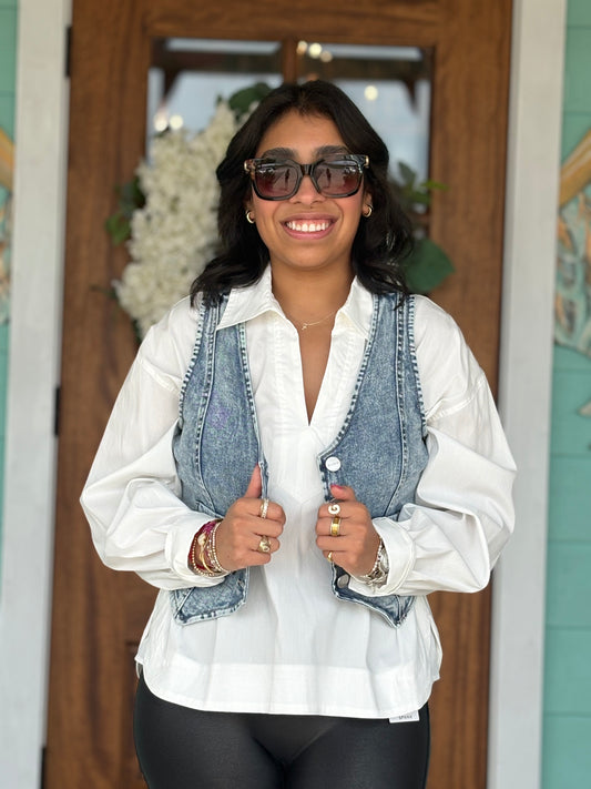 Risen Crop Denim Vest