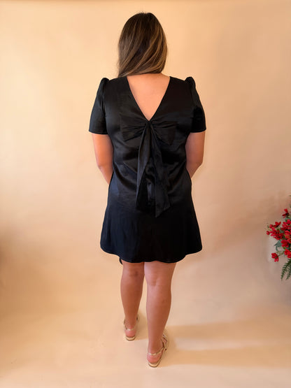 Black Taffeta Bow Detail Dress