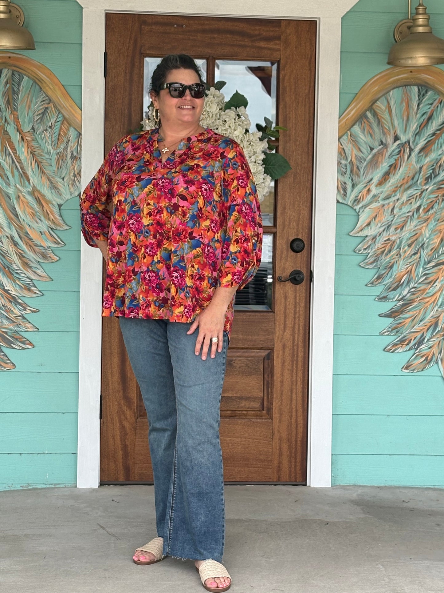 Lizzy Multi Print 3/4 Sleeve Top