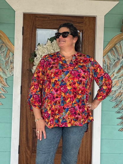 Lizzy Multi Print 3/4 Sleeve Top