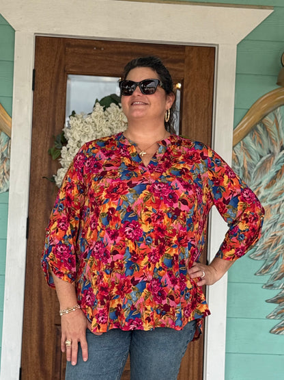 Lizzy Multi Print 3/4 Sleeve Top