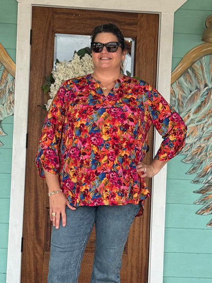 Lizzy Multi Print 3/4 Sleeve Top
