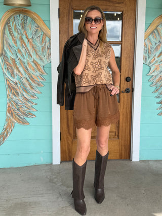 Khaki & Chocolate Bit Print Vest