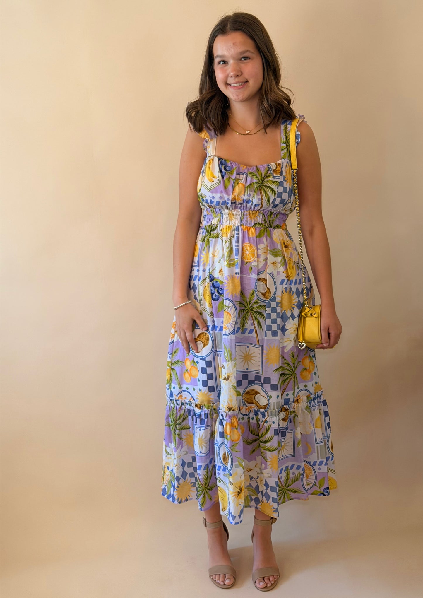 Lavender & Lemon Print Midi Dress