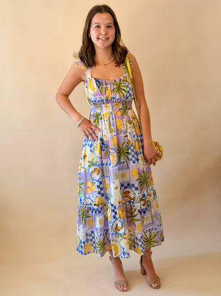 Lavender & Lemon Print Midi Dress