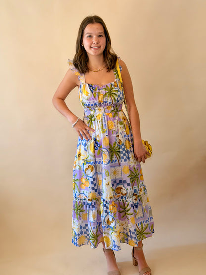 Lavender & Lemon Print Midi Dress