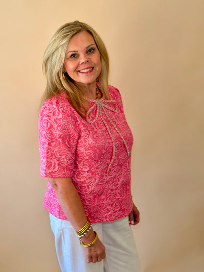 Pink Rhinestone Bow Floral Top