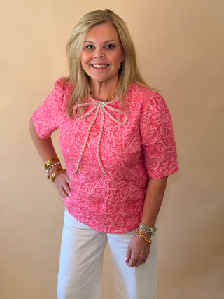 Pink Rhinestone Bow Floral Top