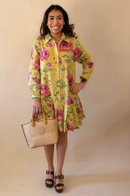 Lime Rose Pleated Shirt Dress