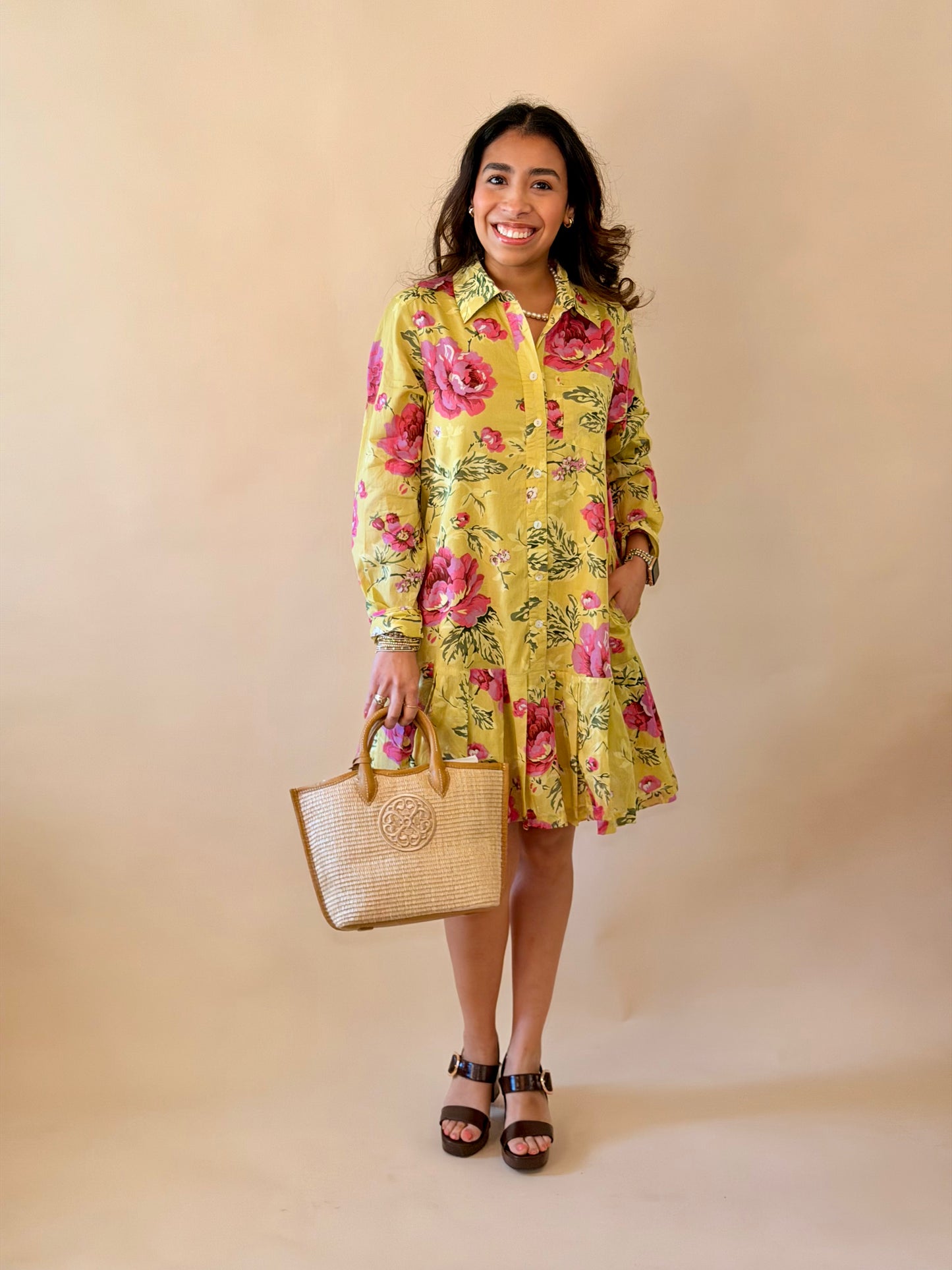 Lime Rose Pleated Shirt Dress