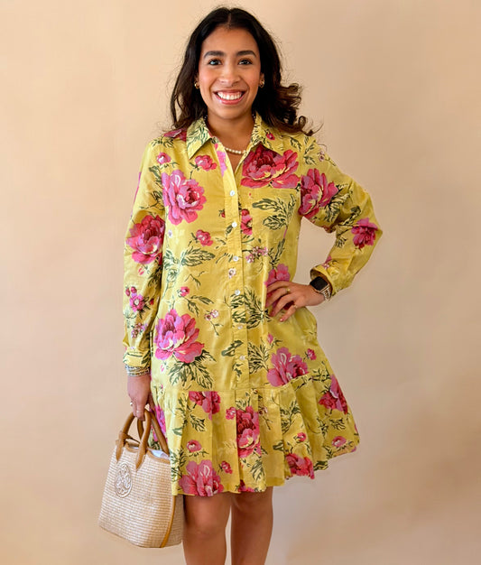 Lime Rose Pleated Shirt Dress