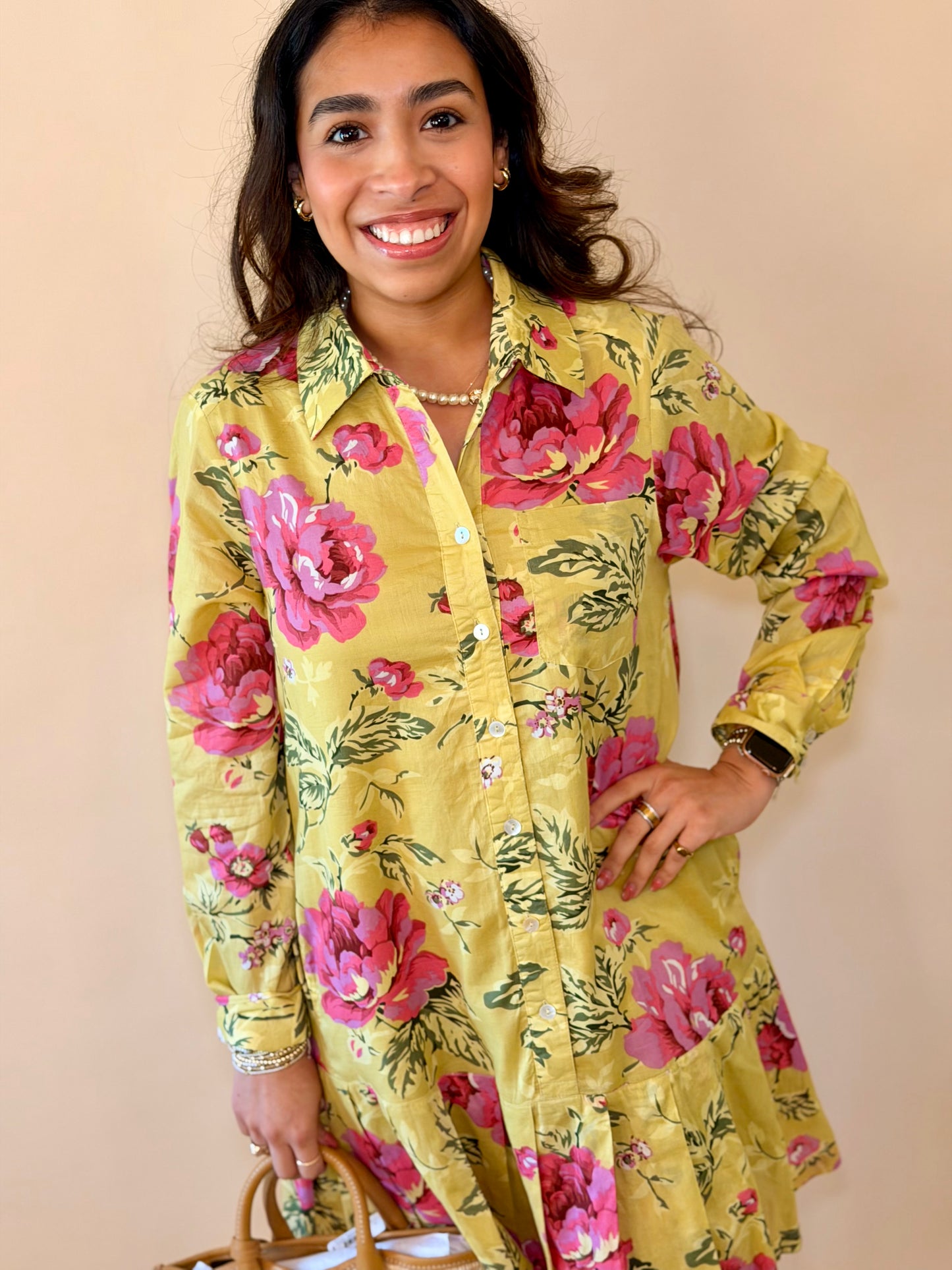 Lime Rose Pleated Shirt Dress