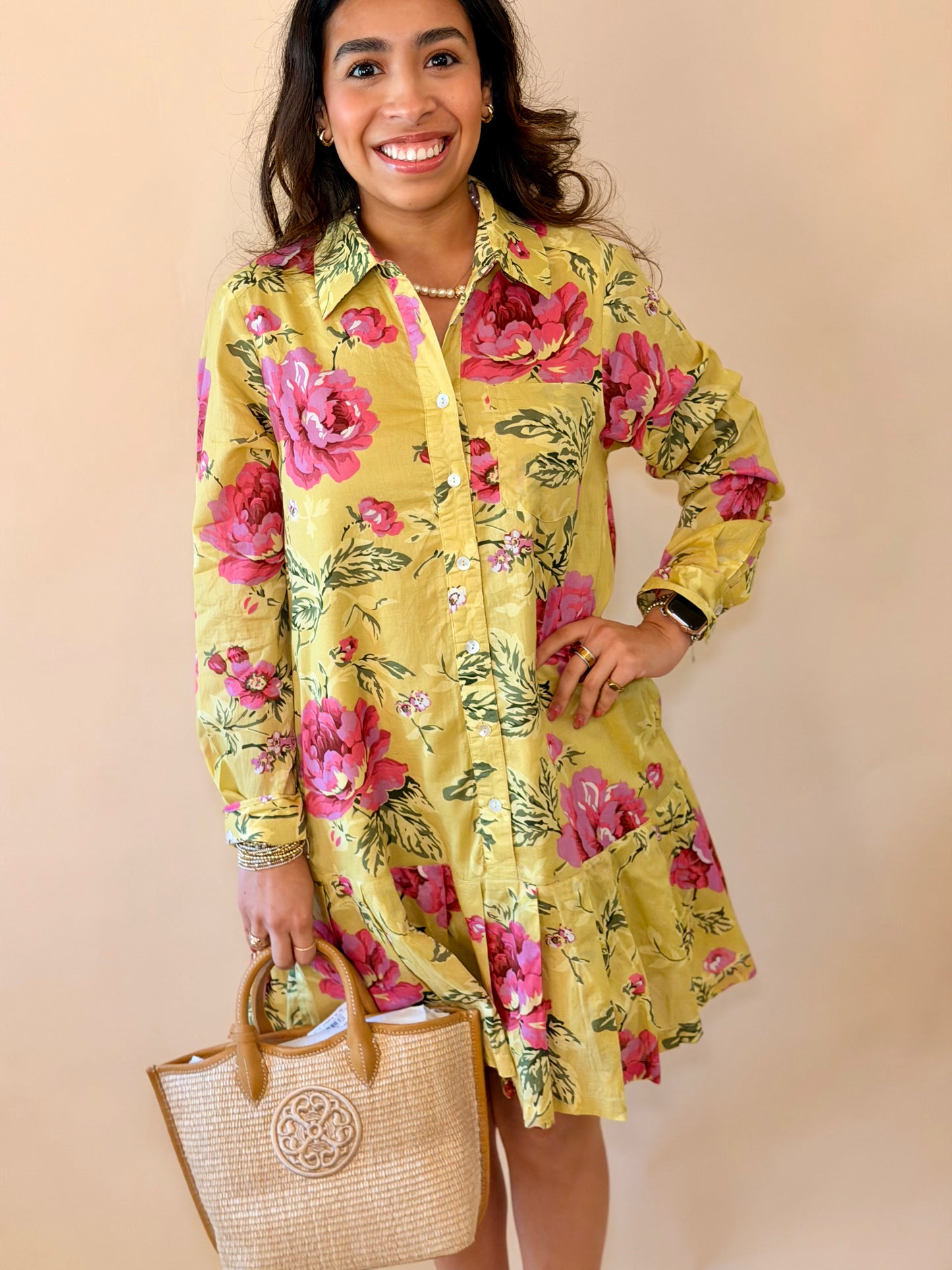 Lime Rose Pleated Shirt Dress