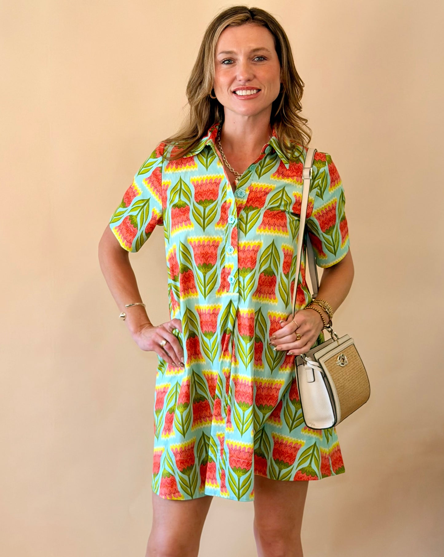 Uncle Frank Aqua Floral Swing Dress