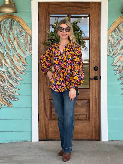 LizSmock Sleeve Chocolate Print Top