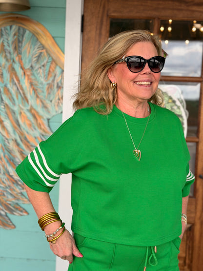 Green w/White Stripe Detail Top