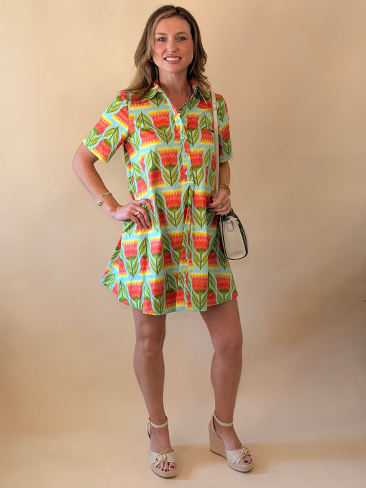 Uncle Frank Aqua Floral Swing Dress