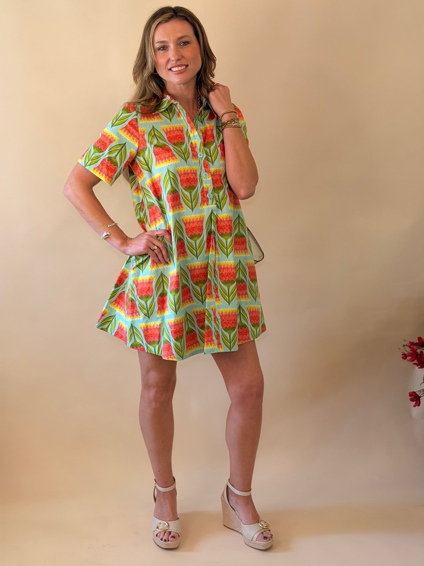 Uncle Frank Aqua Floral Swing Dress
