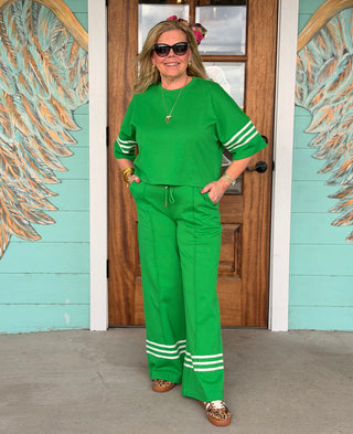 Green w/White Stripe Detail Pants