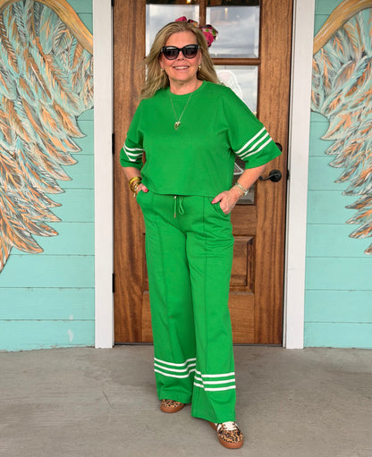 Green w/White Stripe Detail Pants