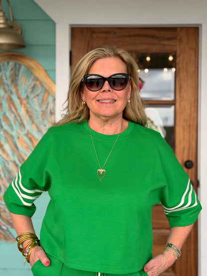 Green w/White Stripe Detail Top