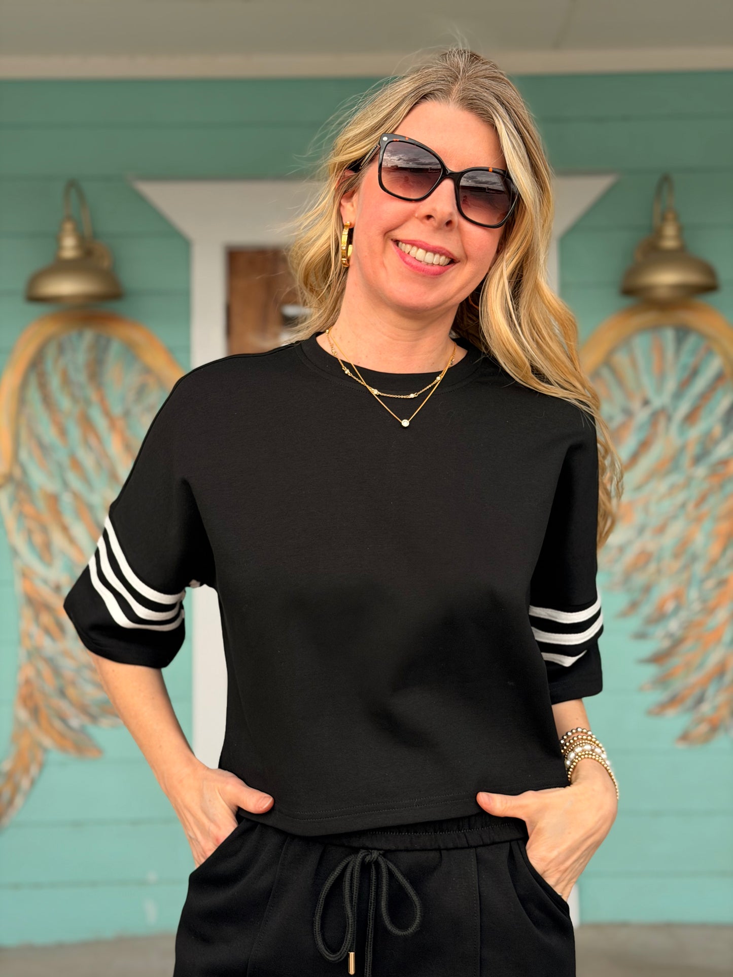 Black w/White Stripe Detail Top