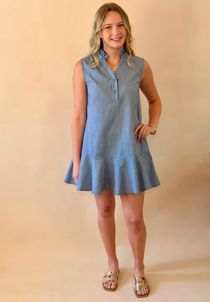 Indigo Striped Sleeveless Dress