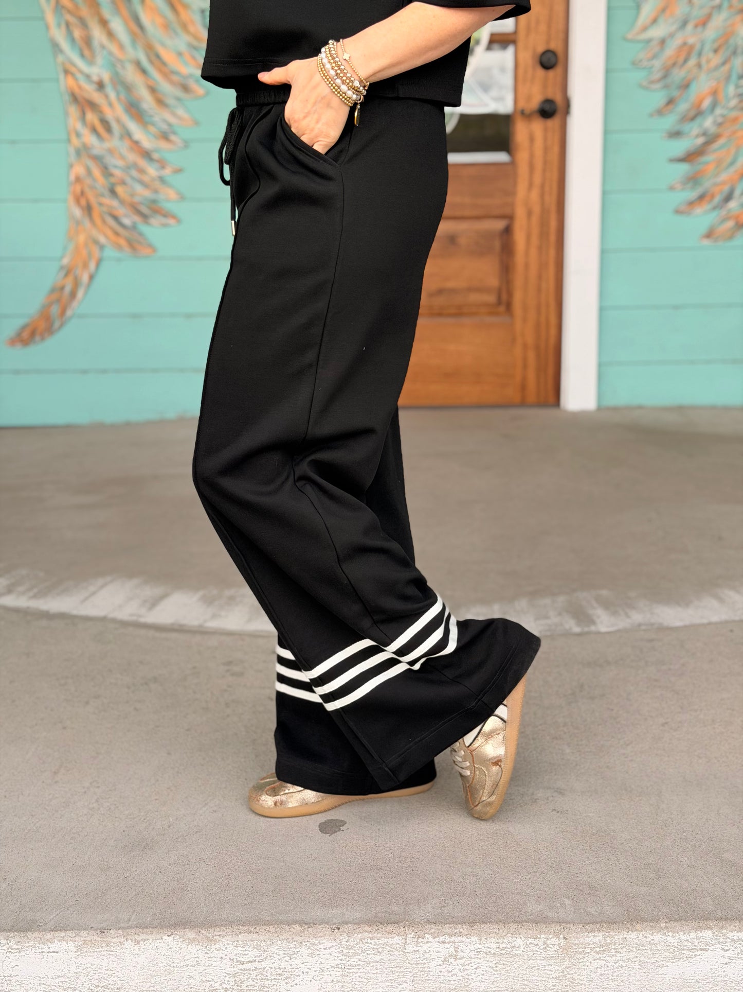 Black w/White Stripe Detail Pants