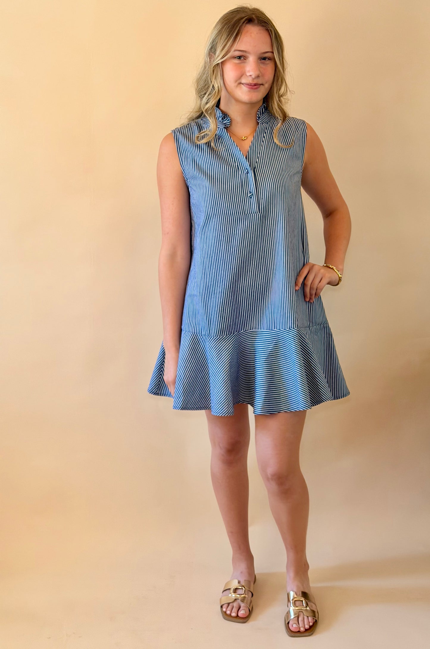 Indigo Striped Sleeveless Dress