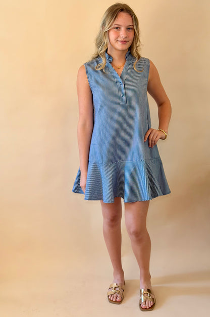 Indigo Striped Sleeveless Dress