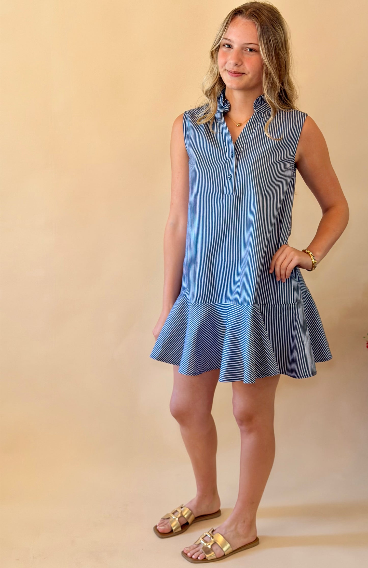 Indigo Striped Sleeveless Dress