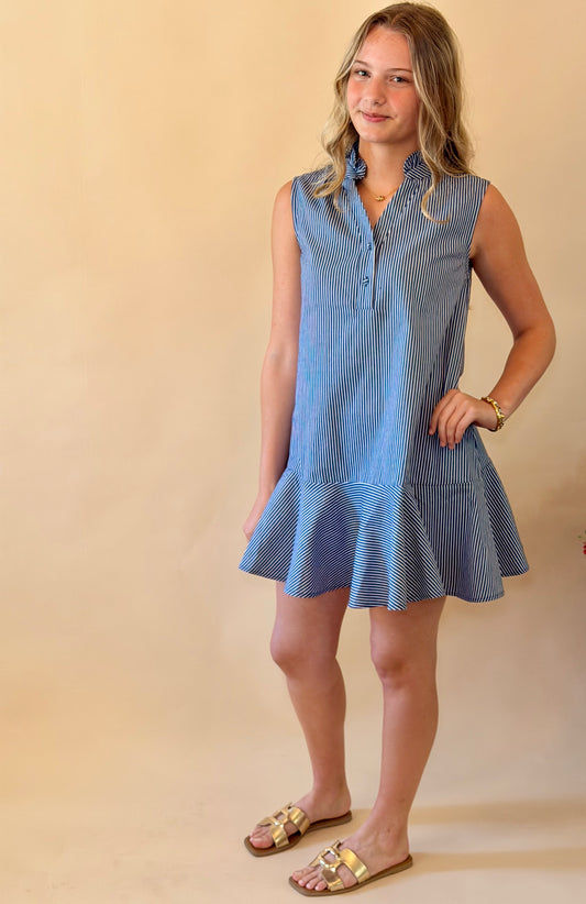 Indigo Striped Sleeveless Dress