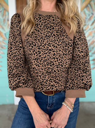 Taupe Animal Print Jacquard Top