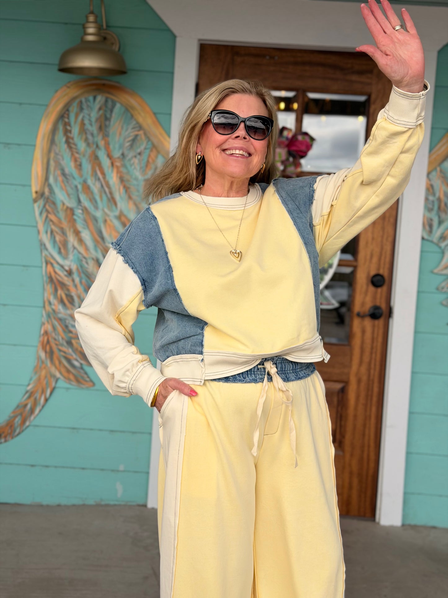 Lemon Denim Color Block Pullover